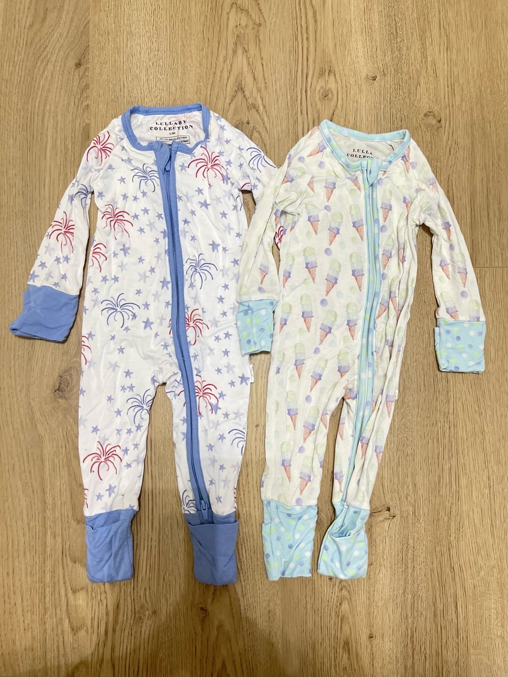 Lullaby Collection Blue Footed Pajamas with Ice Cream and Firework Print (0-3mo)